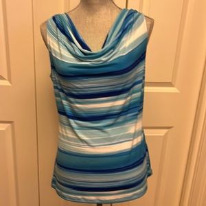 Sleeveless Calvin Klein blouse teal and blue stripes